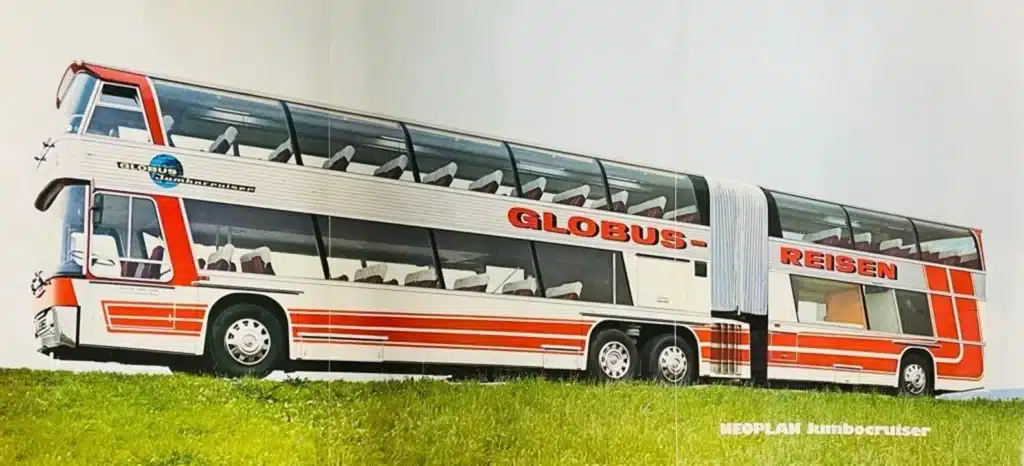 A Neoplan bus that was the world's largest bus carried 144 people and was so big it was like an Airbus A380 on the highway