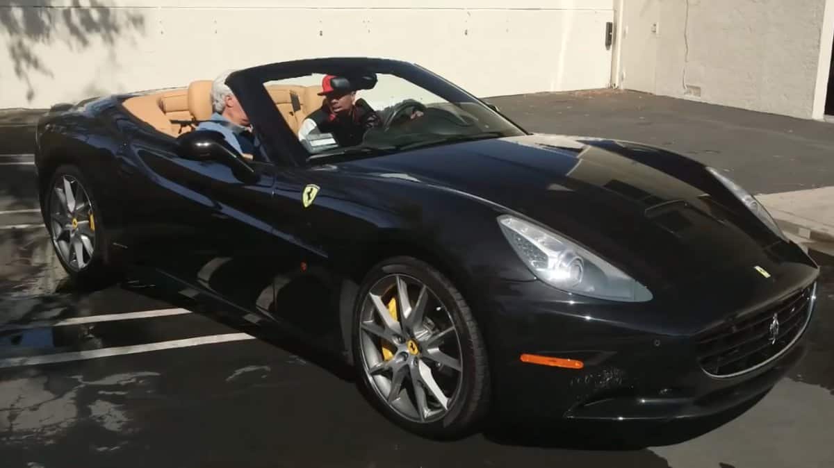 Nick Cannon takes Jay Leno out for a ride in his Ferrari California
