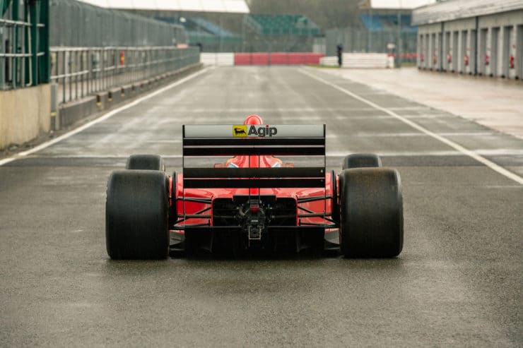 The Ferrari 640 pictured on a race track.