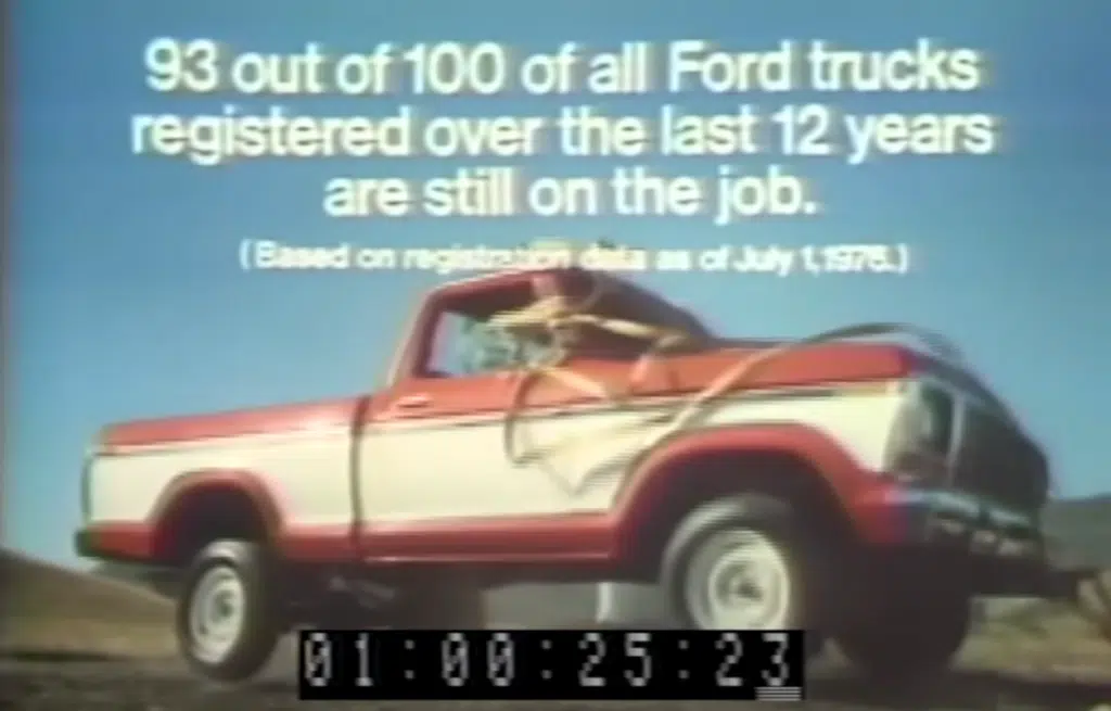 Old Ford truck commercials from the 80s used 80s car ads, vintage truck marketing, and classic Ford stunts to promote strength and utility over luxury
