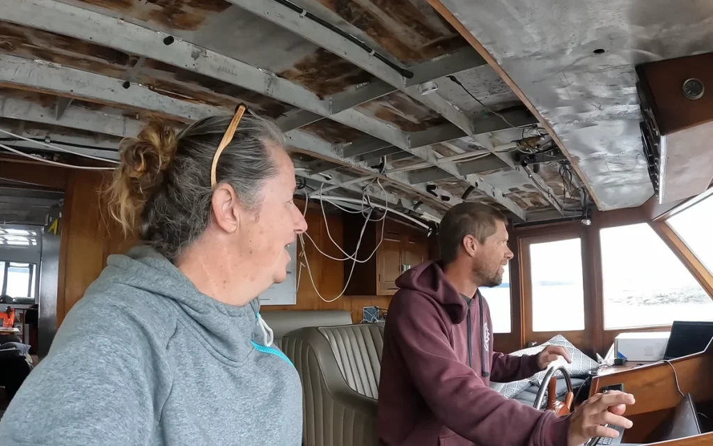 The couple who fixed up the abandoned superyacht Onboard Tangaroa has opened up about life at sea after its first 700 nautical miles