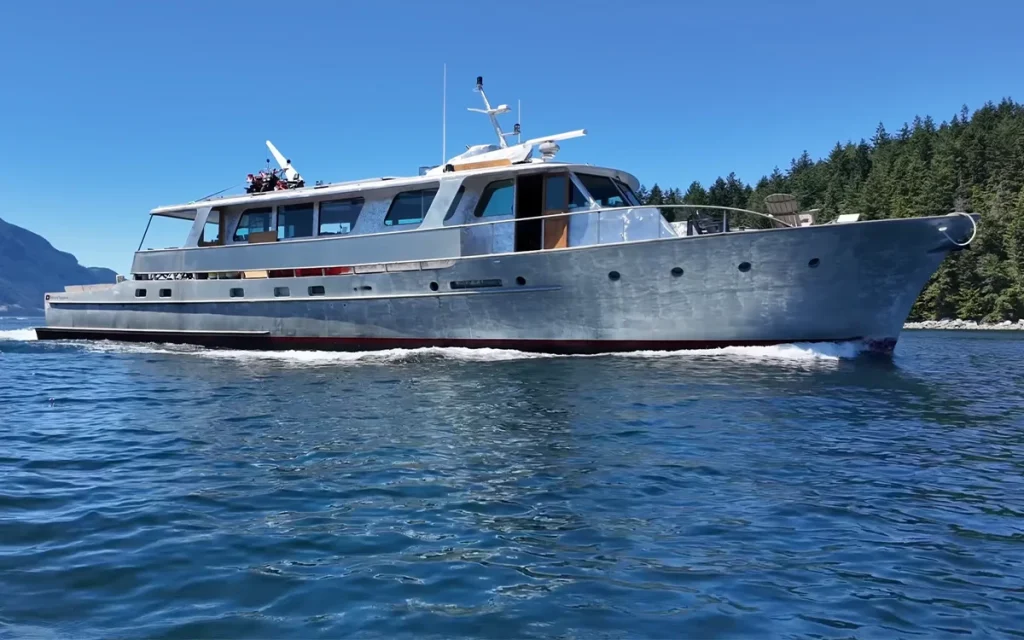 The couple who fixed up the abandoned superyacht Onboard Tangaroa has opened up about life at sea after its first 700 nautical miles