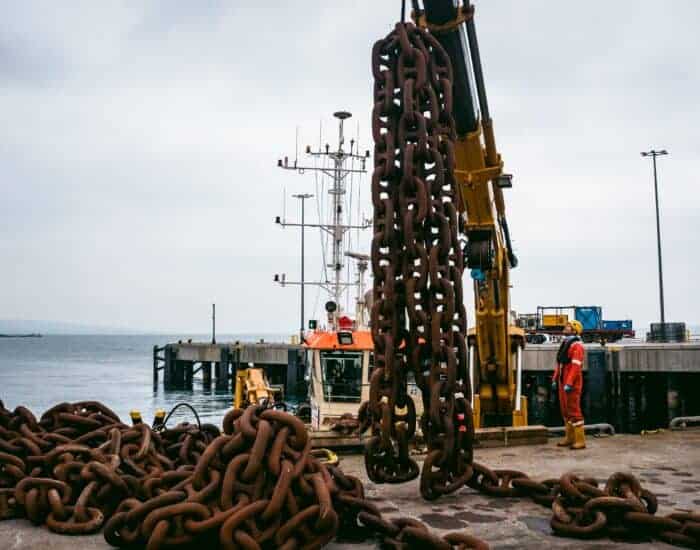 The chains used to hold the tidal turbine in place