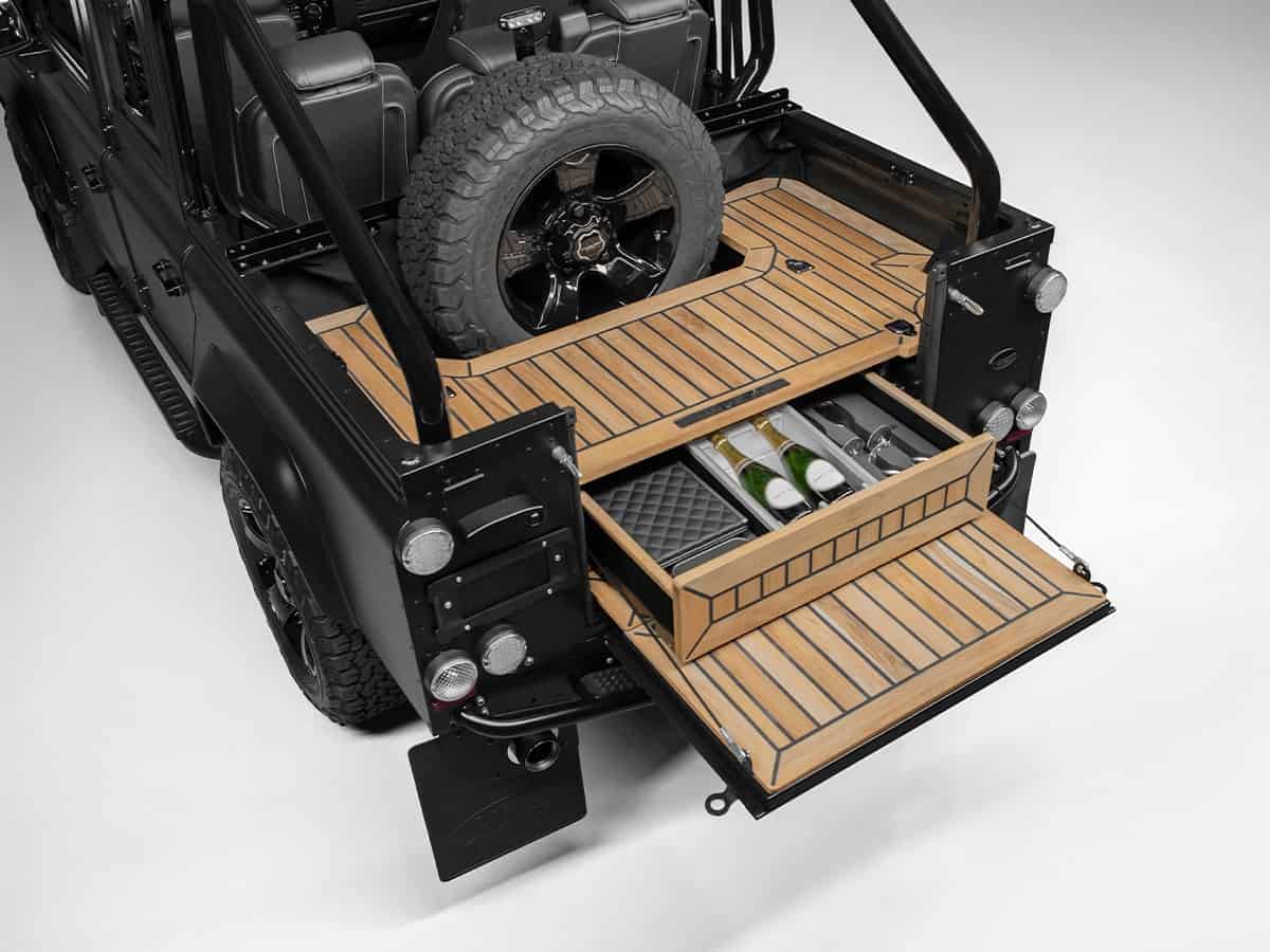 There's a drawer for champagne bottles in the back of the Land Rover