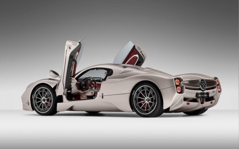 Rear of the Pagani Utopia with its butterfly doors up