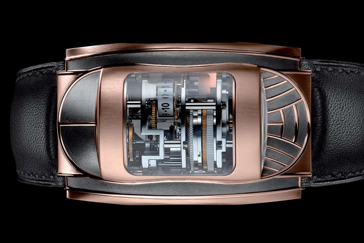 The mechanics of the Parmigiani Fleurier x Bugatti watch is pictured.