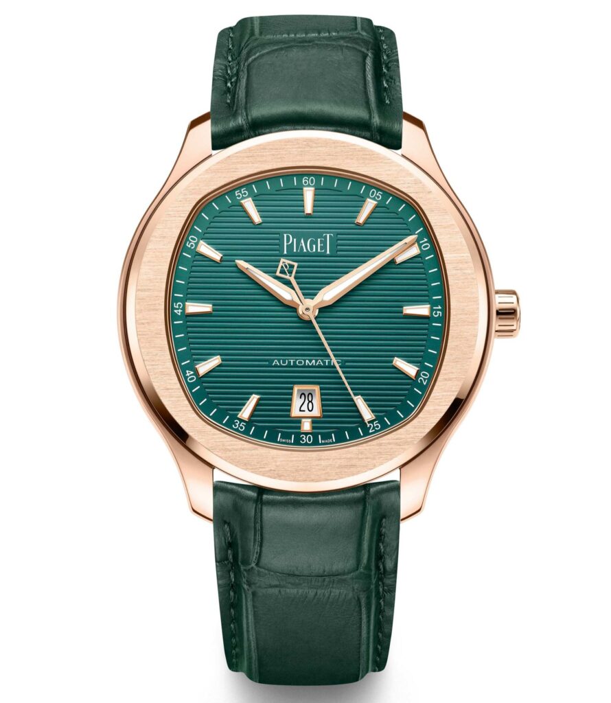 Piaget green watches, rose gold model dial close up