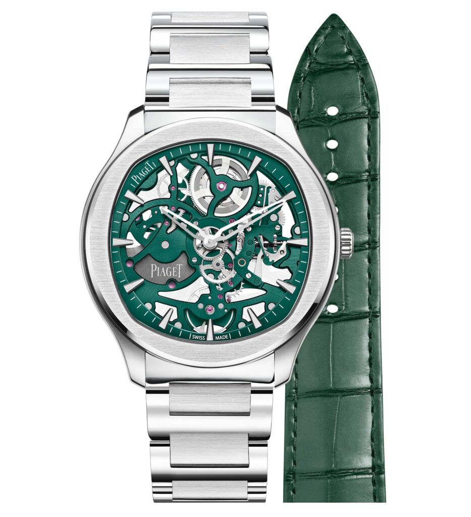 Piaget green watches, skeletonized model with additional strap