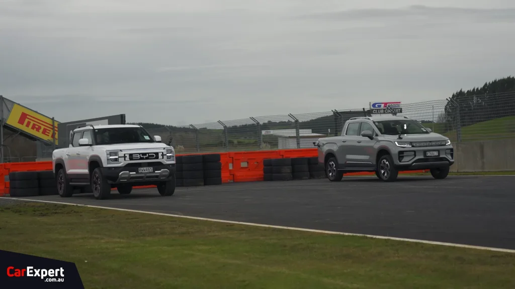 Ford Ranger Raptor lines up against BYD Shark 6 and Geely Riddara RD6 in American gas vs Chinese EV drag race battle that ends with a surprise