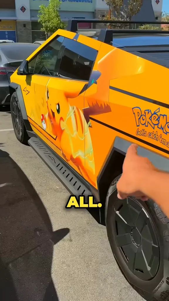 Man has turned his Tesla Cybertruck into one big Pikachu Pokémon wrap with entire truck covered in yellow