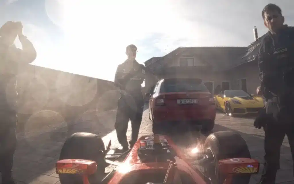POV footage shows how phantom F1 car drivervreacted to being caught by cops after 6 years of elusive driving in the Ferrari
