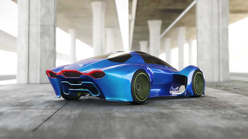 Porsche 411 concept in blue, rear view