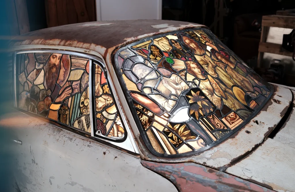 LA man creates art out of abandoned Porsche 911 with stained glass windows