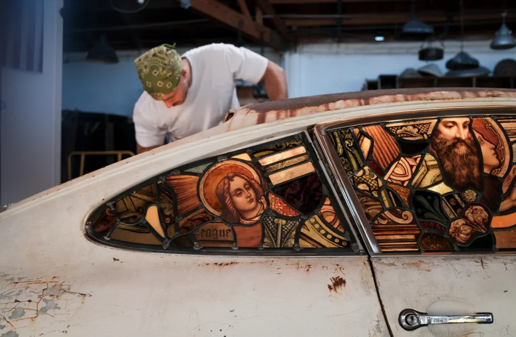LA man creates art out of abandoned Porsche 911 with stained glass windows