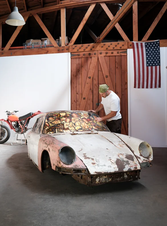 LA man creates art out of abandoned Porsche 911 with stained glass windows