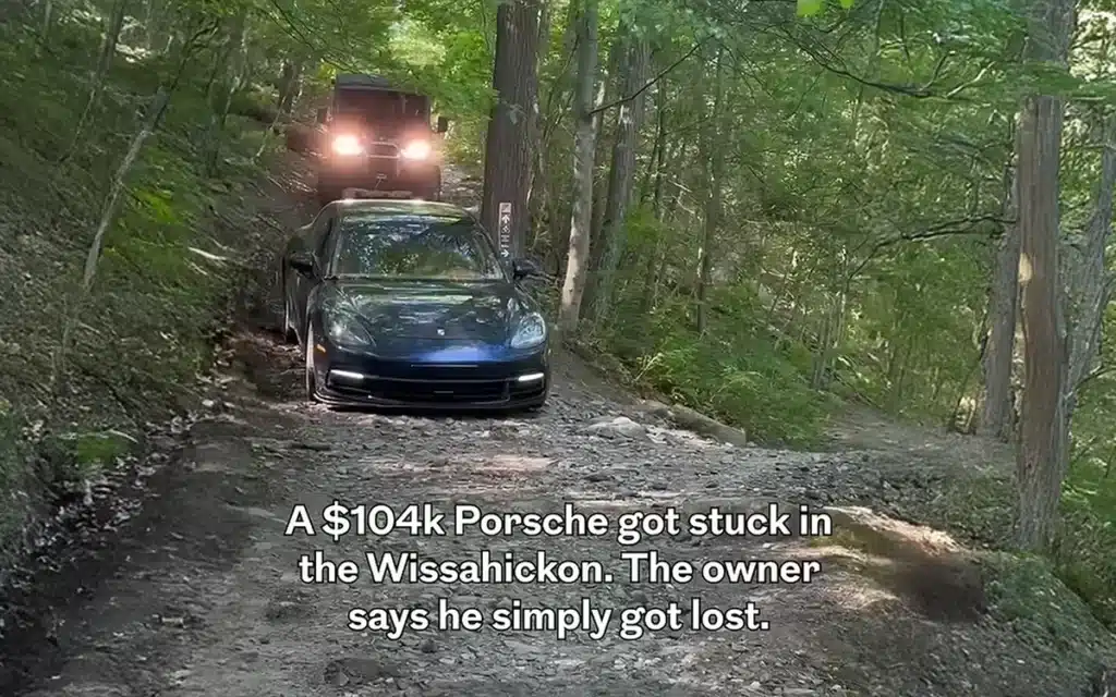 Philadelphia hikers perplexed to find Porsche Panamera blocking trail in woods