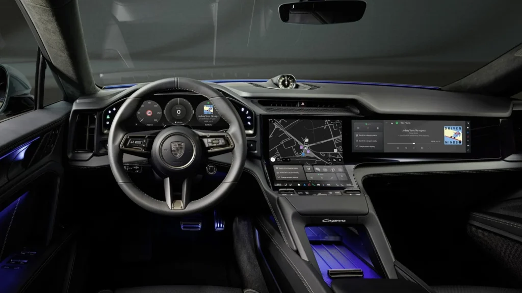 Cayenne EV introduces Flow Display and Mood Modes to the Porsche interior, combining digital screens with comfort and personalization