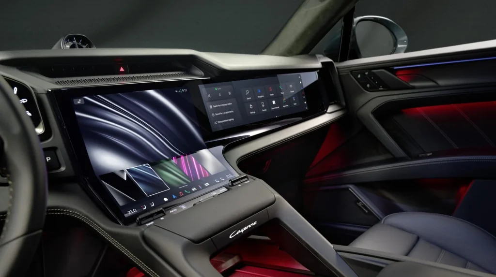 Cayenne EV introduces Flow Display and Mood Modes to the Porsche interior, combining digital screens with comfort and personalization