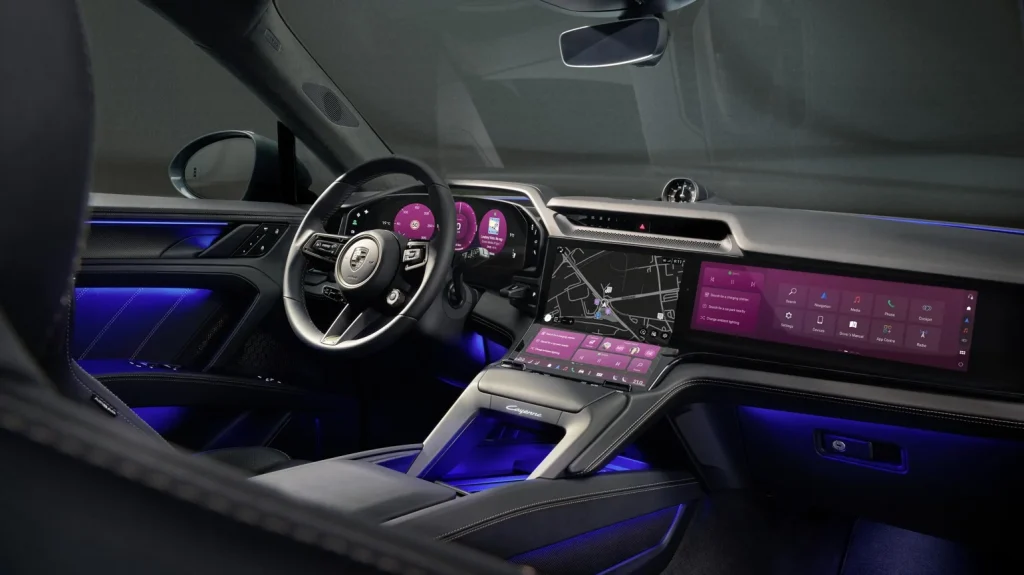 Cayenne EV introduces Flow Display and Mood Modes to the Porsche interior, combining digital screens with comfort and personalization