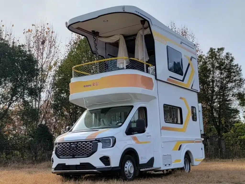 $158K Chinese double-decker RV, Qixing Star Milk River Motorhome Villa Ford, went viral for being weird, and its terrace that isn't rainproof