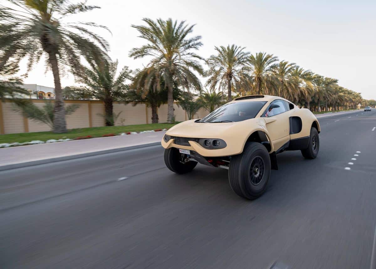 The Prodrive Hunter driving on the roads of Dubai