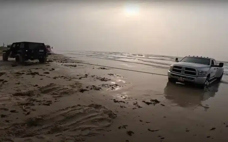 This RAM 3500 in Texas decided to go for a swim on a Brazoria County beach, but it didn't go well