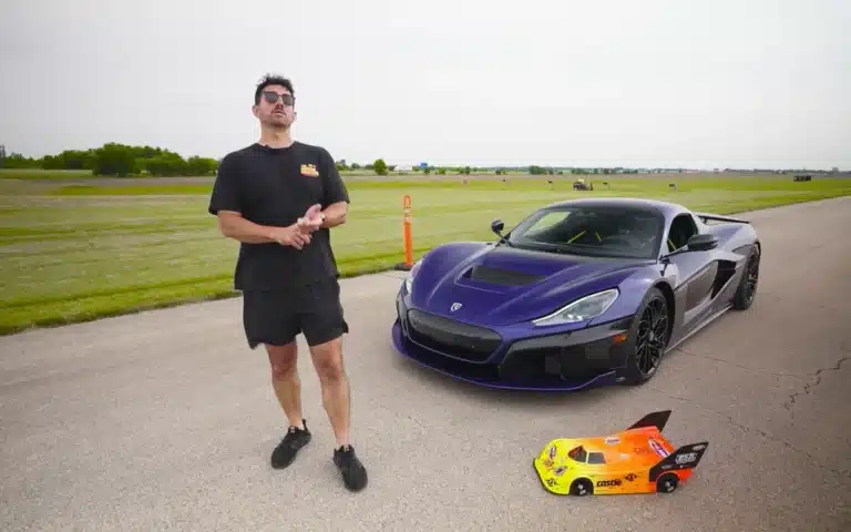 Rimac Nevera R fastest car in the world versus world's fastest RC car drag race