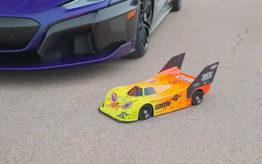 Rimac Nevera R fastest car in the world versus world's fastest RC car drag race