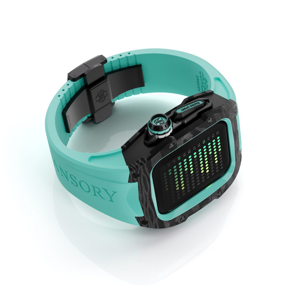 Mansory's carbon fibre Apple Watch case in Sporty Mint.