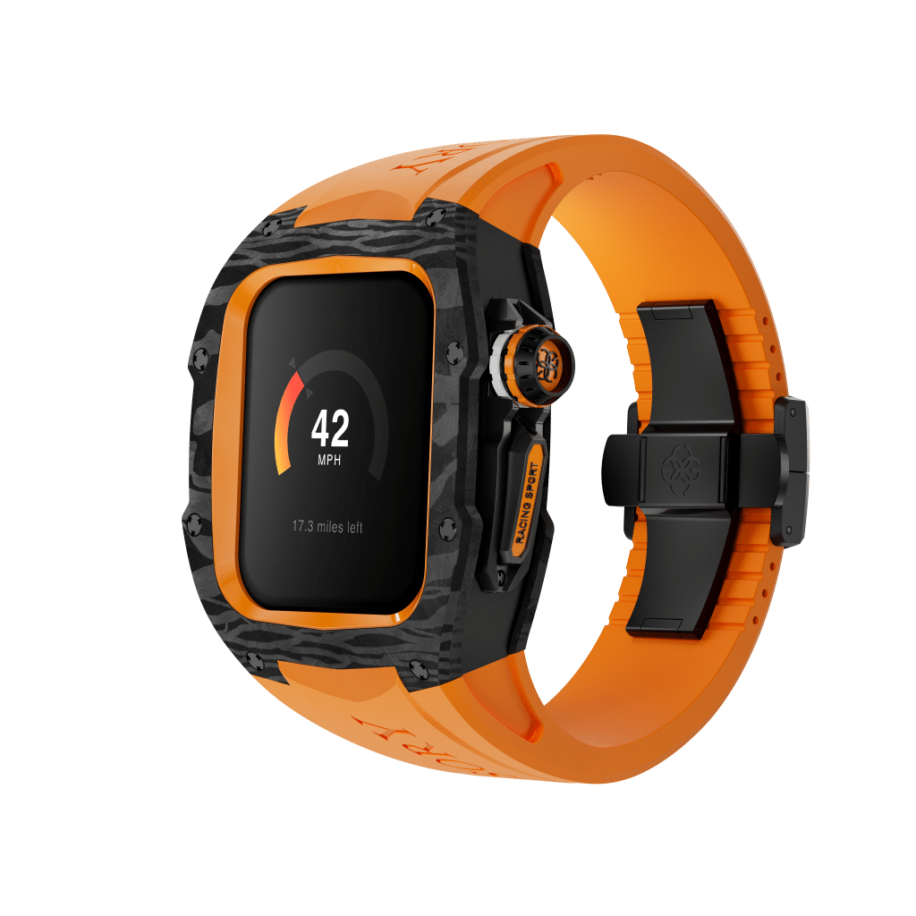 The watch case in Sunset Orange.