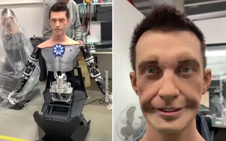 The Robo-C pictured on the left and a close-up of its face.