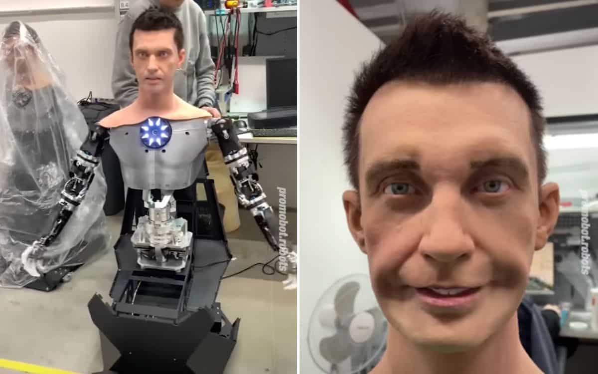 The Robo-C pictured on the left and a close-up of its face.