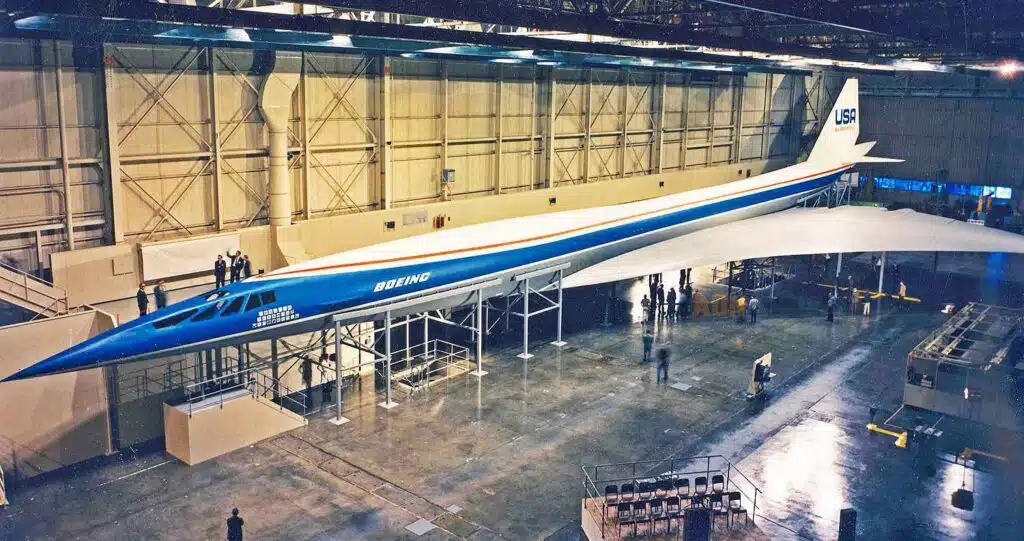 Boeing 2707, the American answer to Concorde, rear view of the supersonic airliner