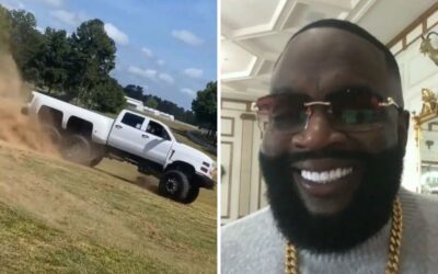 Rick Ross ripped some donuts in his wild 6×6 Chevy during his massive car show
