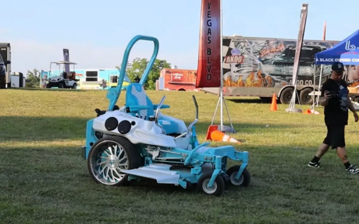 Rick Ross’s lawnmower is a rolling sound system with forged wheels