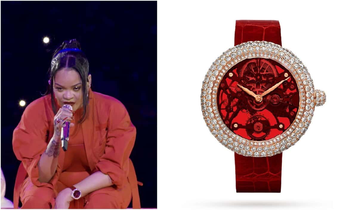 Rihanna seen wearing a $72k Jacob watch at Super Bowl LVII
