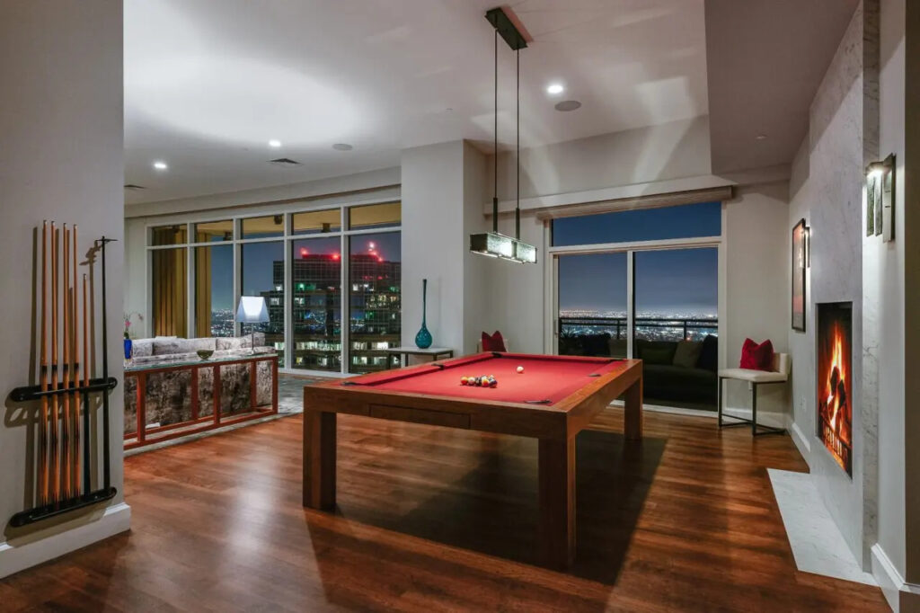Rihanna's LA penthouse, bedroom with a snooker table