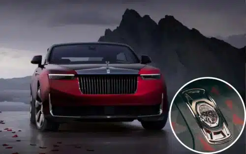 The new $30m Rolls-Royce Droptail named La Rose Noire is a crimson V12 embedded with petals that includes a bespoke Audemars Piguet luxury watch