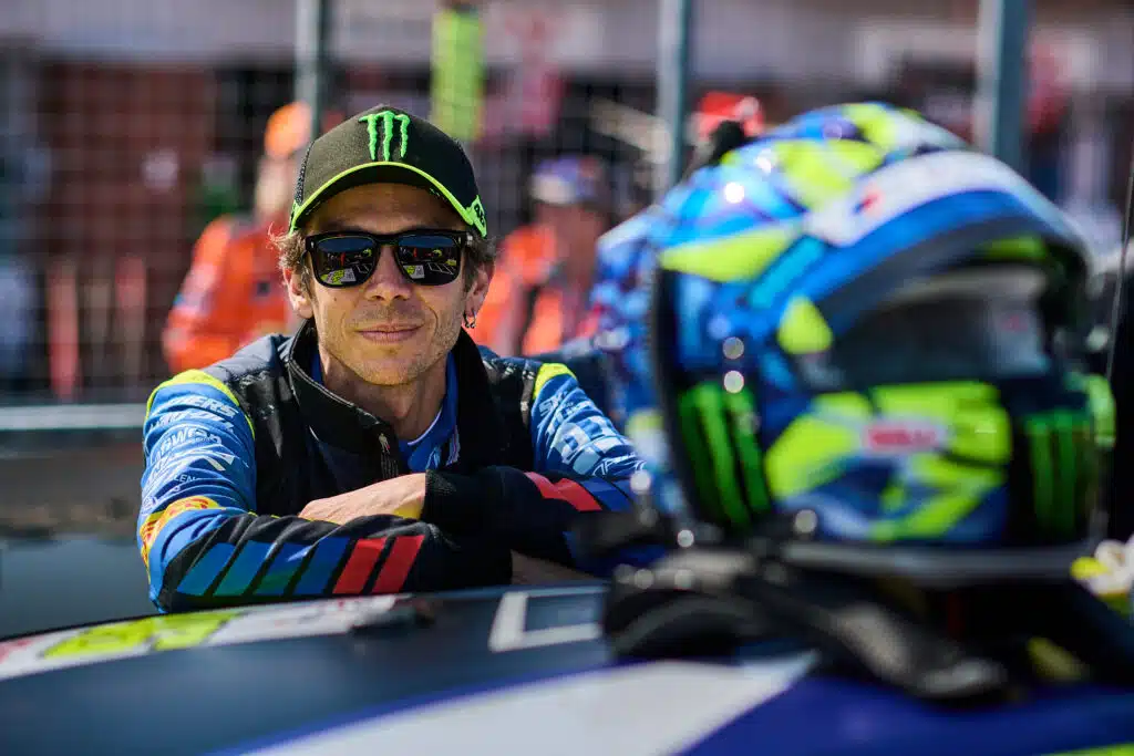 Rossi has swapped MotoGP leathers for a four-wheeled racing suit. 