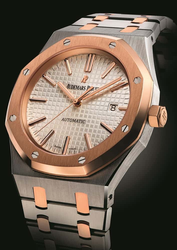 An AP Royal Oak two-tone pictured close up. One of the watches that outperformed the S&P500.