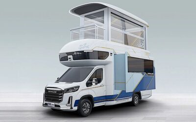 This double decker RV has its own elevator to take you to the second floor