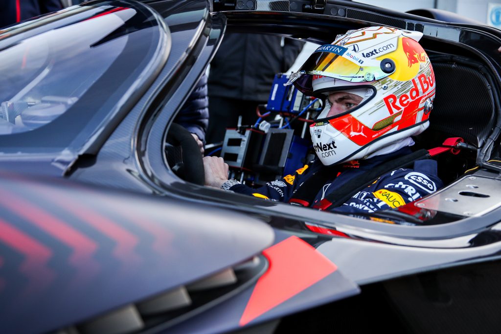 Max Verstappen preparing to drive the Aston Martin Valkyrie.