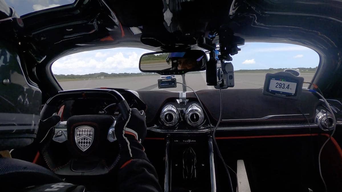 Larry Caplin seen in the rearview mirror during his 295mph run in the SSC Tuatara.