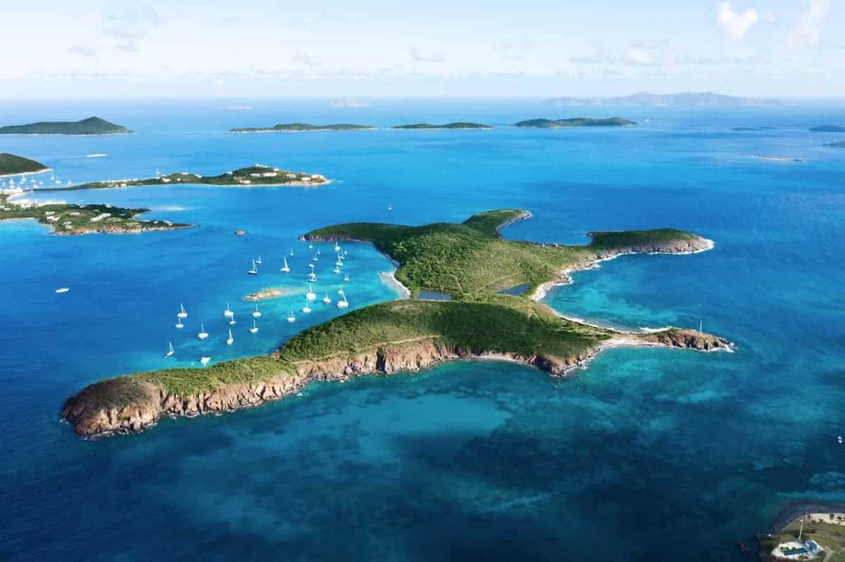 An aerial view of Little and Great St James islands. 