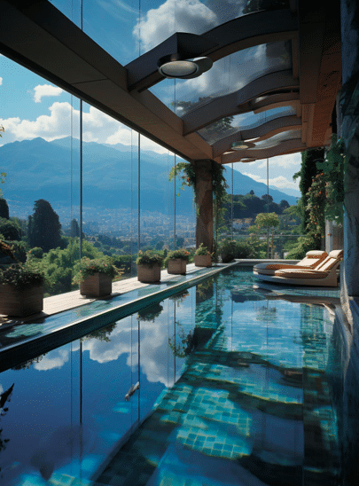 The concept house infinity pool features stunning panoramic views