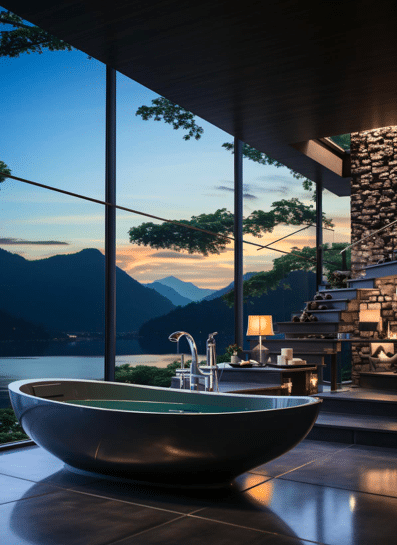 The concept house bathroom offers views across the lake