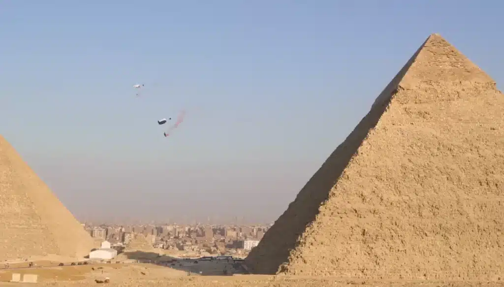 Man undertakes wingsuit dive at unprecedented proximity to Giza's Pyramids