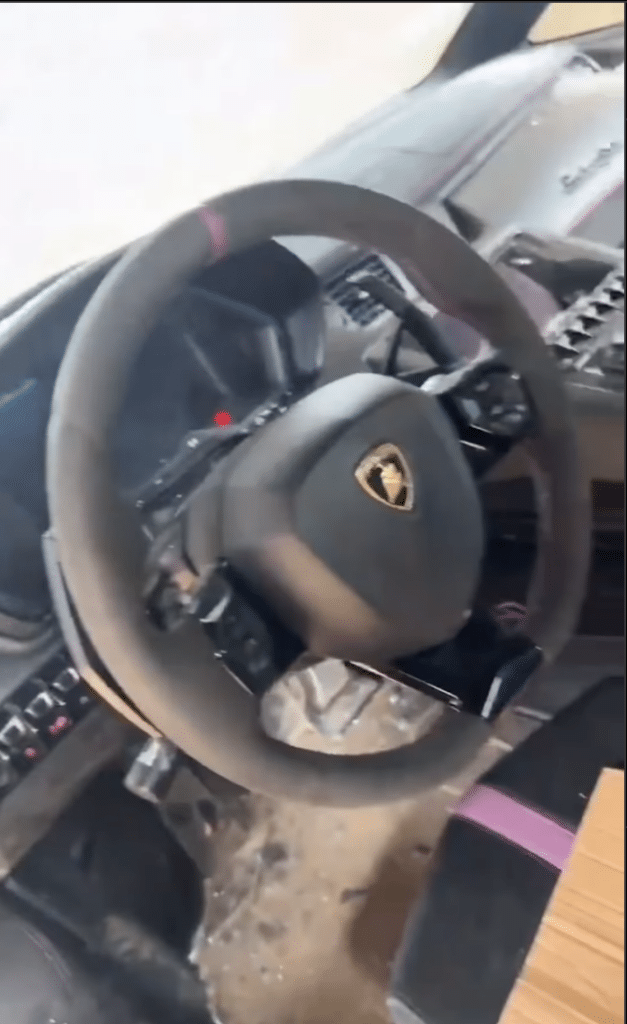 Inside the car isn't in great shape, either. Credit: Instagram/@supercar.fails
