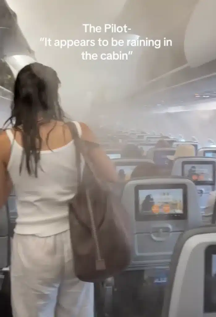Passenger goes viral for documenting common occurrence of rain inside plane cabin