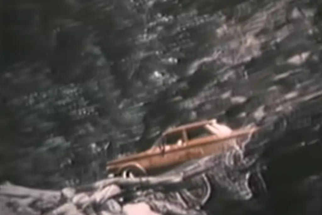 Chevrolet Corvair lies abandoned in the middle of a jungle